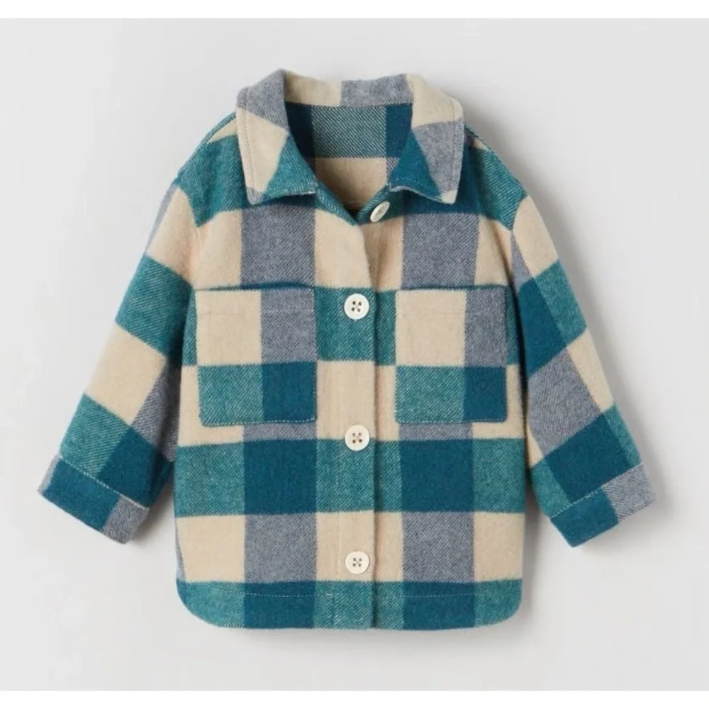 Zara Kids Boys Plaid Flannel Wool Blend Shacket Overshirt Shirt Jacket Size 2-3Y
